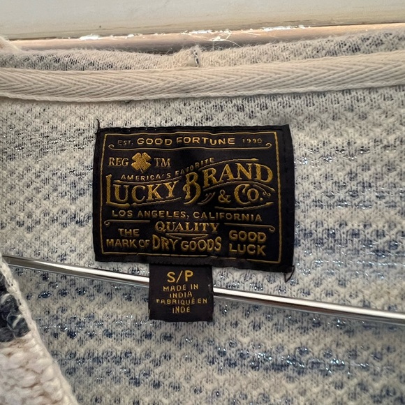 Lucky Brandy Women’s hooded sweater blue, cream, and black stripped size small - Picture 3 of 4